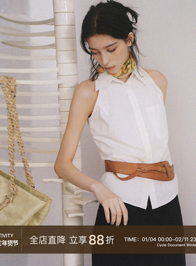 CycleDocument 汉麻&有机棉混纺 柔软亲肤白色修身无袖背心衬衫女