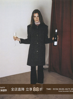 Cycle Document灰绿色质感显瘦羊毛大衣女通勤OL风中长款毛呢外套