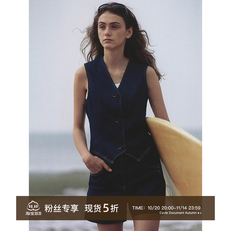 CycleDocumentV领短款牛仔马甲