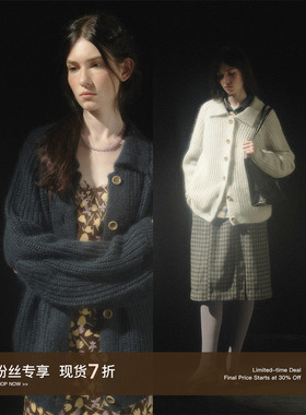 Cycle Document 羊毛混纺/复古宽松马海毛大翻领开衫毛衣外套女