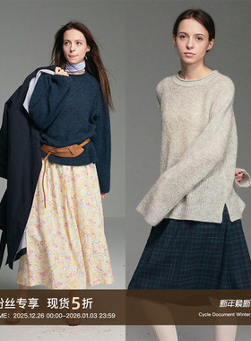 Cycle Document 马海毛羊毛混纺/宽松慵懒感圆领卷边针织毛衣女