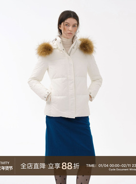 Cycle Document【90白鹅绒】貉子大毛领修身显瘦白色羽绒服外套女