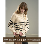 复古撞色条纹纯羊毛粗纺麻花毛衣女 肩部纽扣设计 Cycle Document