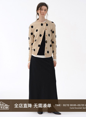 Cycle Document 100%美利奴羊毛/斜门禁设计波点针织开衫毛衣女