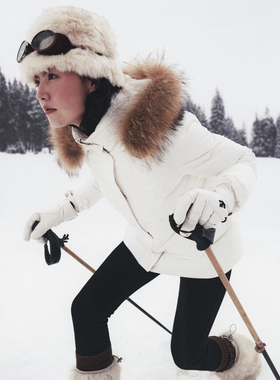 Cycle Document  90白鹅绒修身加厚貉子大毛领短款羽绒服外套女冬