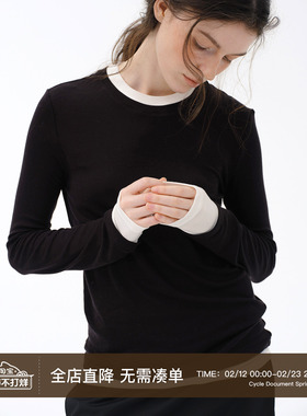 Cycle Document天丝羊毛混纺黑白撞色假两件修身显瘦针织打底衫女