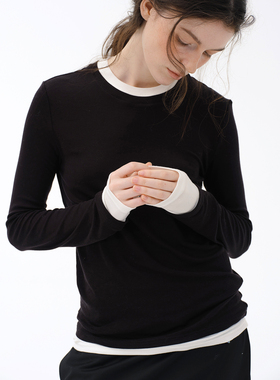 Cycle Document天丝羊毛混纺黑白撞色假两件修身显瘦针织打底衫女