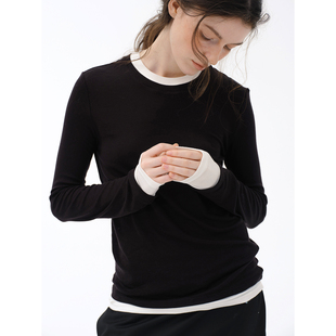 女 显瘦针织打底衫 Cycle Document天丝羊毛混纺黑白撞色假两件修身