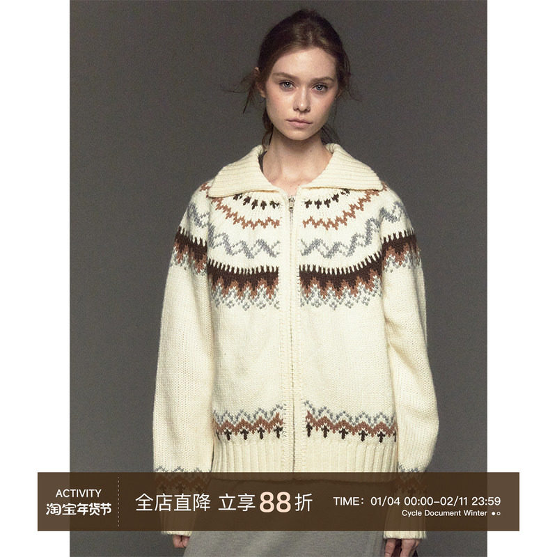 CycleDocument 羊毛混纺/ 复古粗针费尔岛提花加厚开衫针织毛衣女,女装/女士精品,毛衣,淘宝优惠券,粉丝福利购,淘宝优惠卷