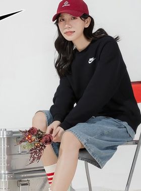 NIKE耐克女子薄绒圆领卫衣冬季针织叠搭刺绣运动套头衫DQ5474-010