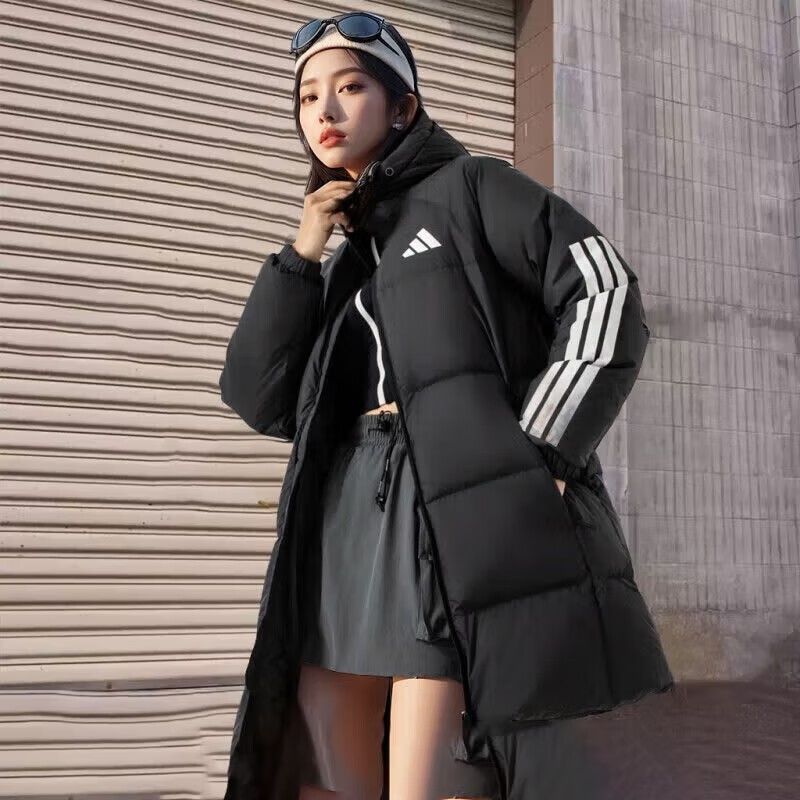 阿迪达斯保暖连帽长款女款羽绒服