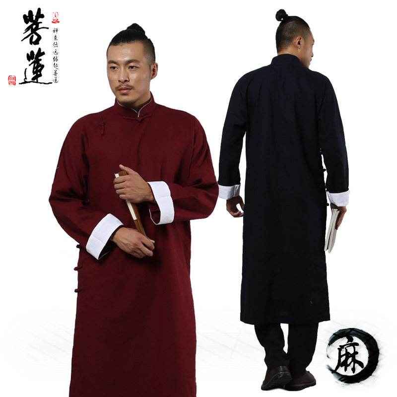 菩莲相声大褂女亚麻棉麻国学中国风民国先生长褂长袍相声服男大袍