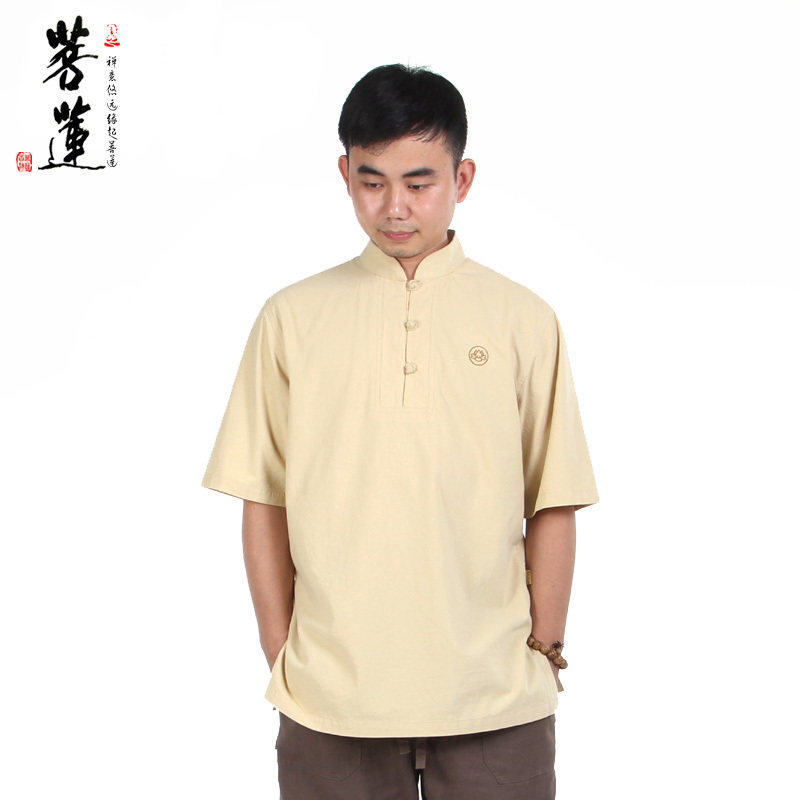 菩莲居士服男短袖夏季棉麻中国风禅修服唐装男士休闲居士服茶人服