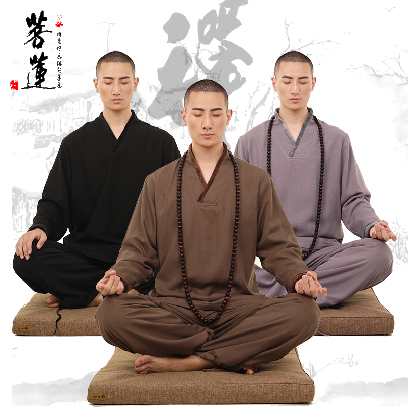 菩莲禅修服男居士服秋季长袖棉麻加绒冬季禅意汉服瑜伽打坐服套装