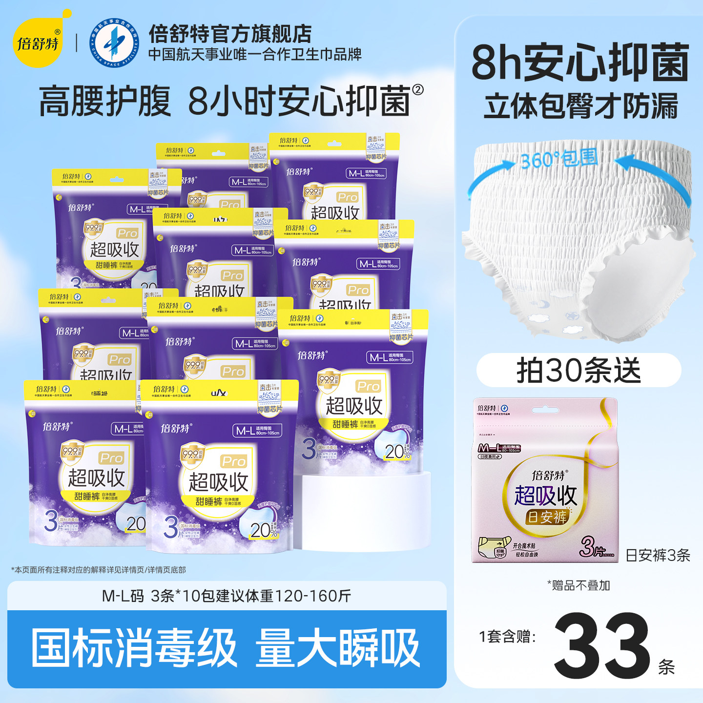 倍舒特超吸收抑菌高腰大码甜睡裤图片