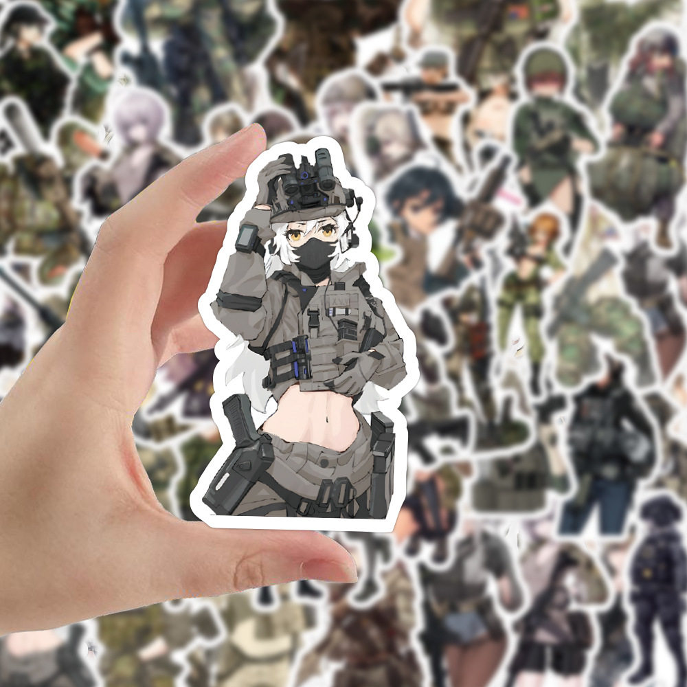 50张迷彩服军装美少女二次元动漫贴纸行李箱电脑头盔手机贴画防水