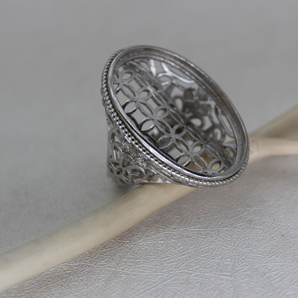 纯银网底镂空男款戒托