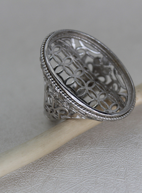 纯银网底镂空男款戒托