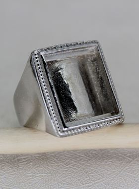 纯银光面长方形加厚戒指空托