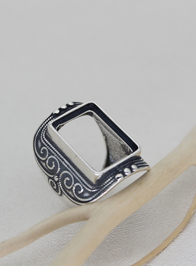 纯银复古尼泊尔藏族戒指空托