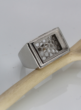 纯银光面方形戒指空托