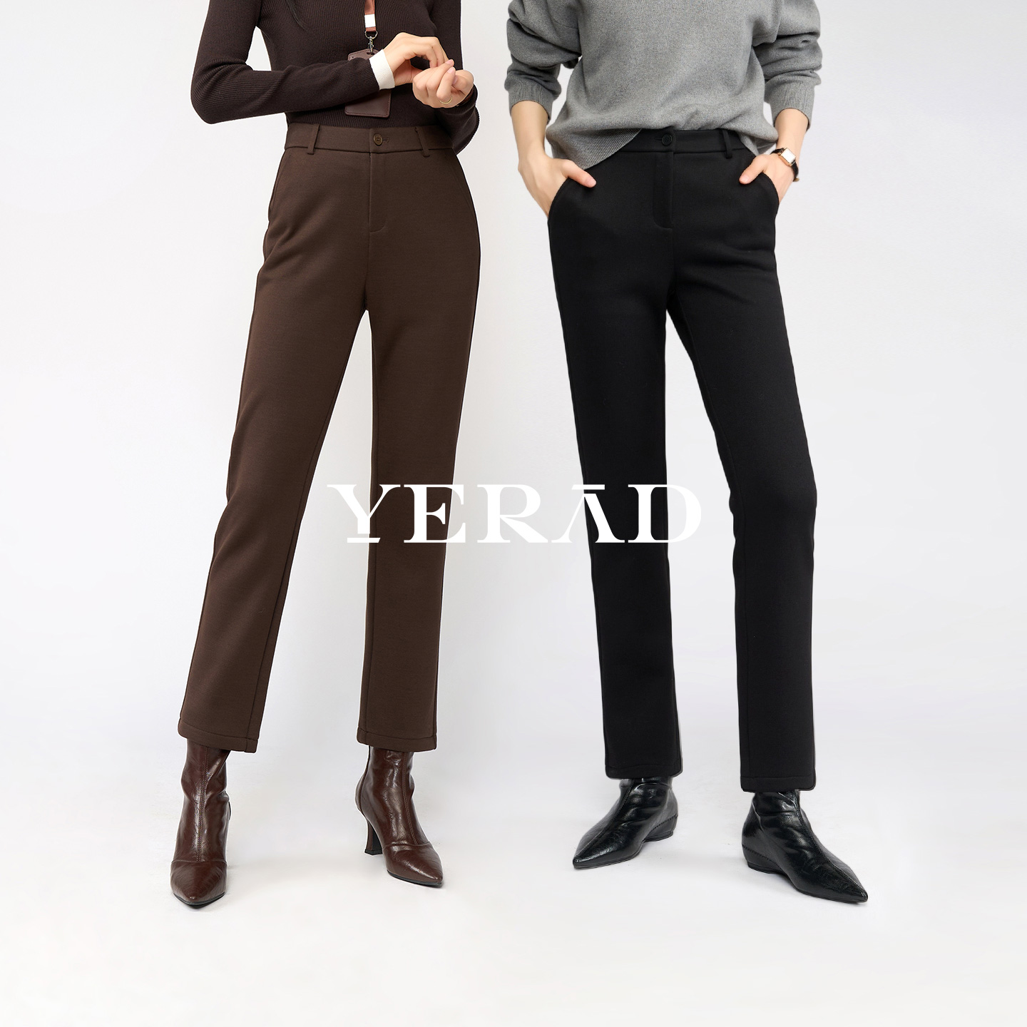 娅丽达弹力九分黑色直筒裤女冬