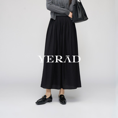 娅丽达含亚麻黑色a字半身裙女