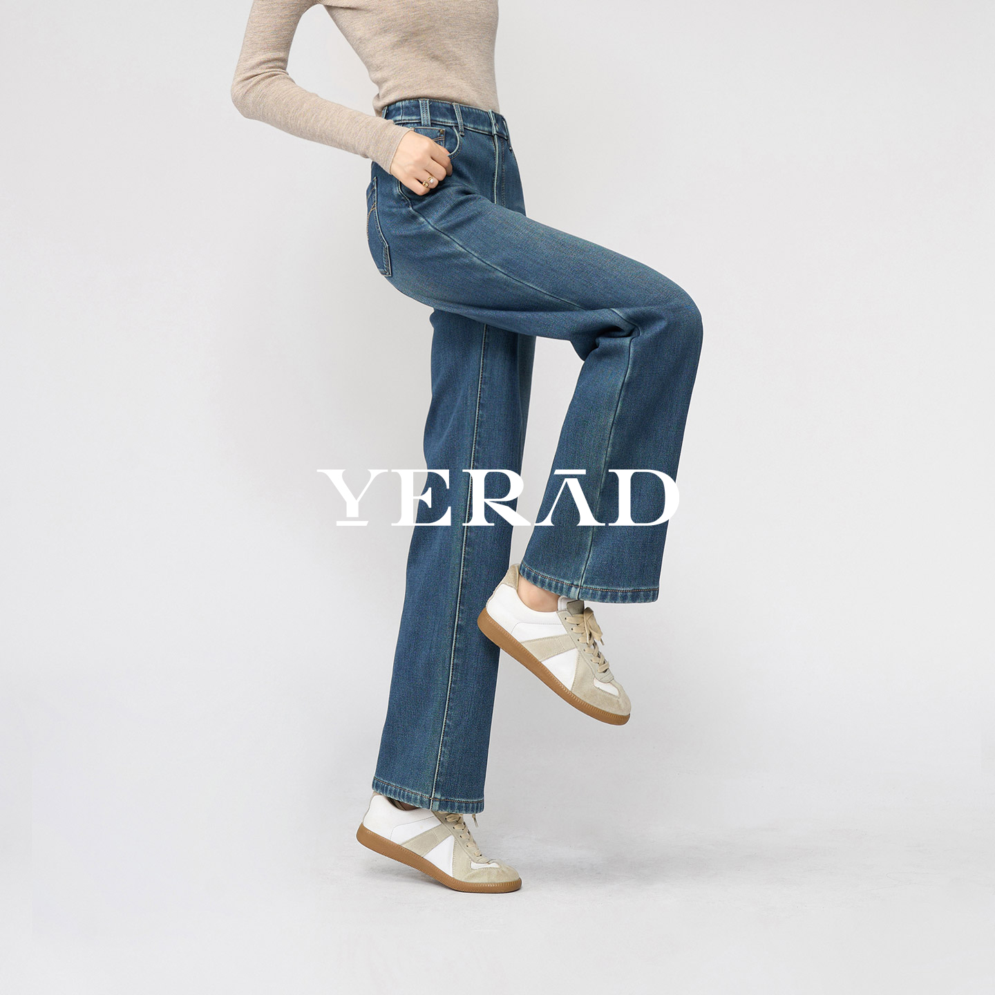 娅丽达弹力加绒阔腿牛仔裤冬