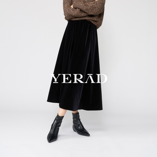 裙子好看长裙 娅丽达高级黑色优雅丝绒半身裙女秋冬新款 2种裙长