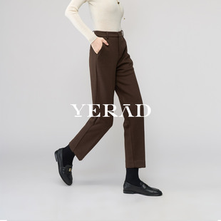 娅丽达羊毛醋酸直筒裤女2025冬季新款裤子休闲裤黑色毛呢裤烟管裤