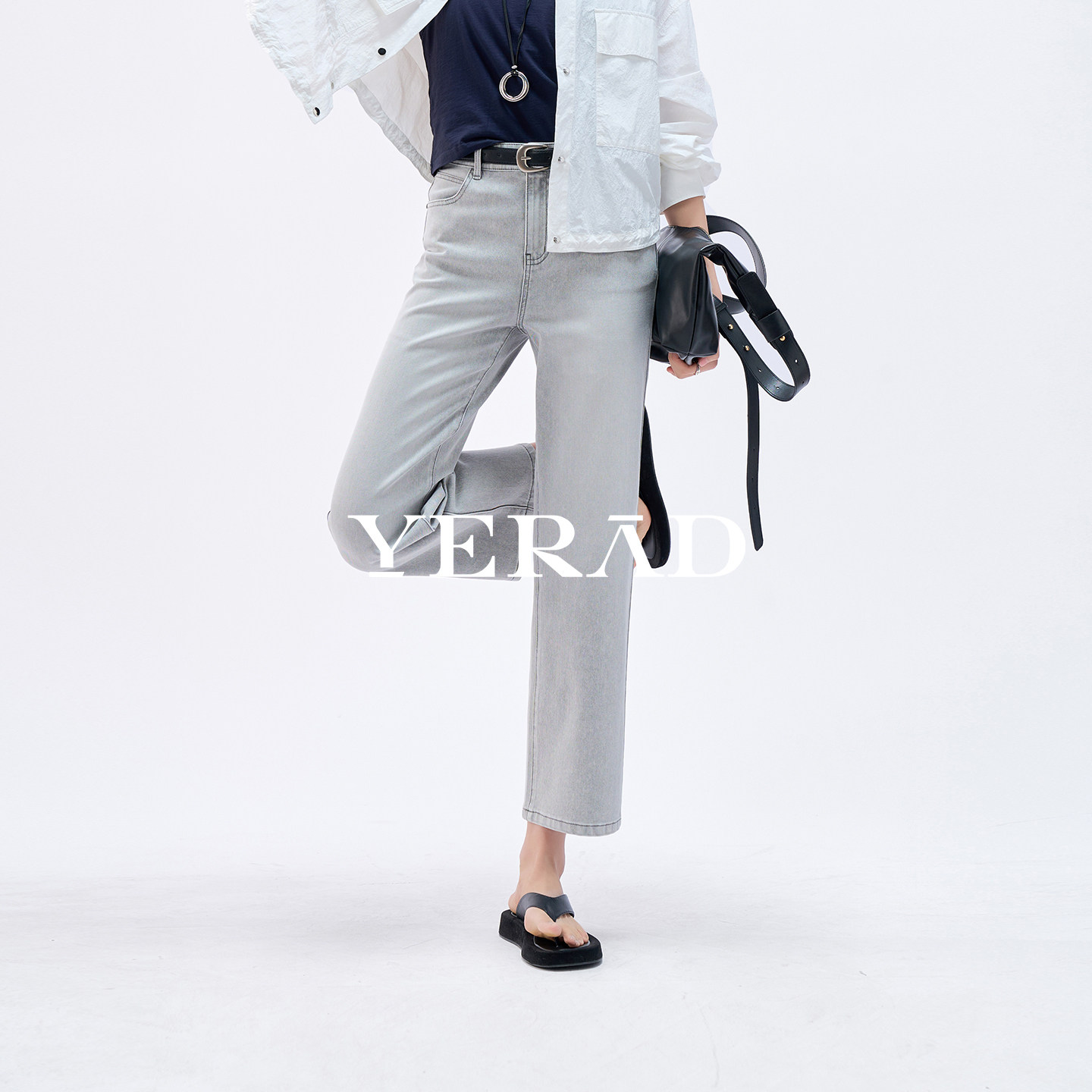娅丽达凉感九分直筒牛仔裤女2026夏季新款薄荷裤子灰色薄款女裤