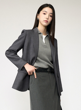 娅丽达高级感通勤毛呢西装外套女2025秋冬新款高智精英灰色西服
