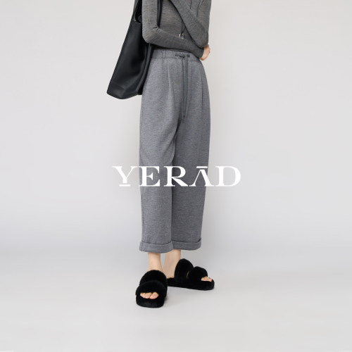 YERAD棉羊毛精纺质感阔腿裤女2025冬新款休闲九分运动卫裤娅丽达
