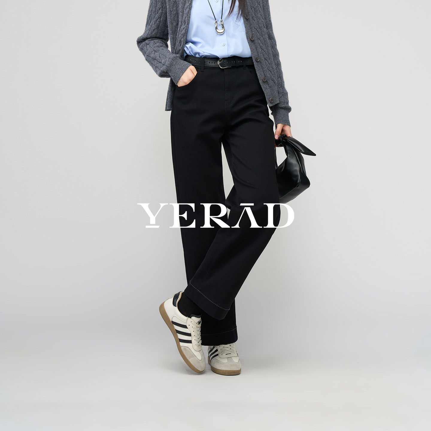 【加绒保暖】娅丽达黑色牛仔裤女2025冬季新款加厚宽松显瘦直筒裤