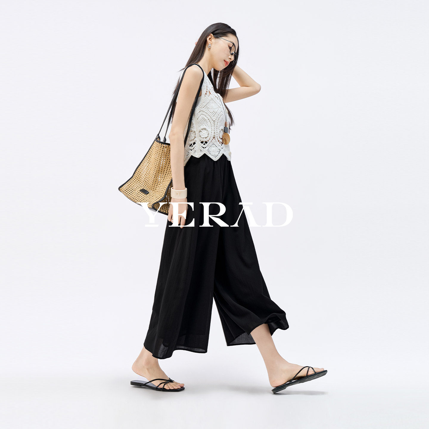 娅丽达雪纺裙裤女2026夏季新款女裤黑色内衬防走光七分裤半身裤裙