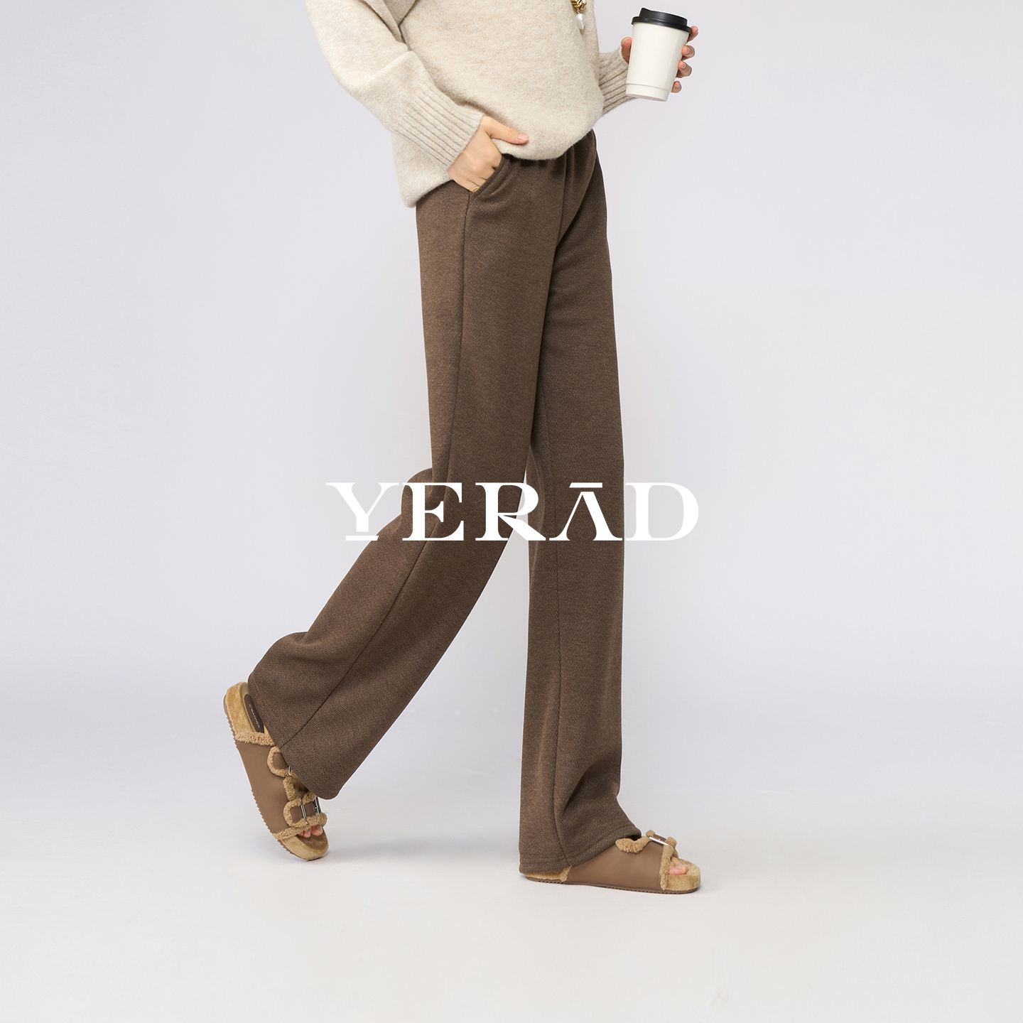 娅丽达加厚毛呢直筒西装长裤女冬