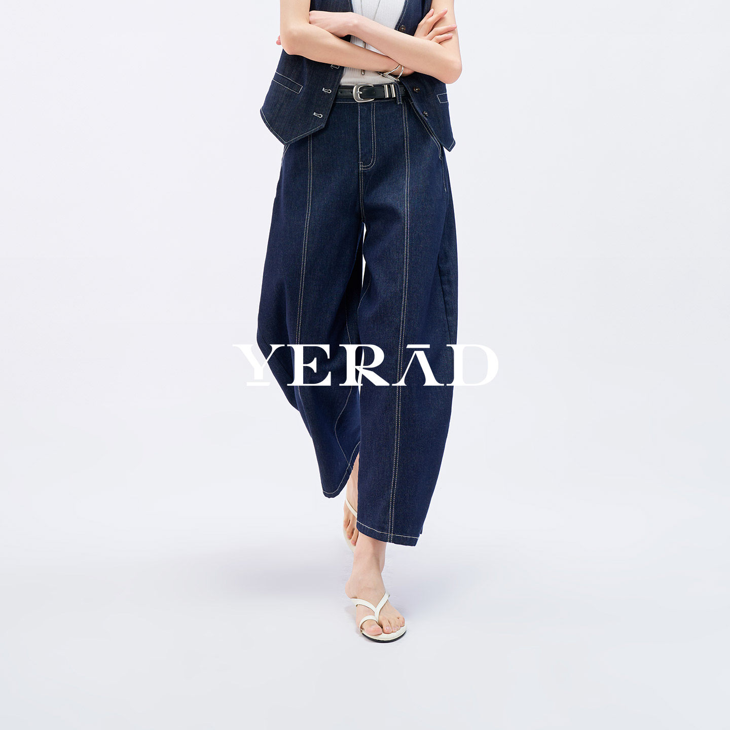 娅丽达防褪色气球牛仔裤女2026夏季新款醋酸轻薄宽松弯刀哈伦裤潮