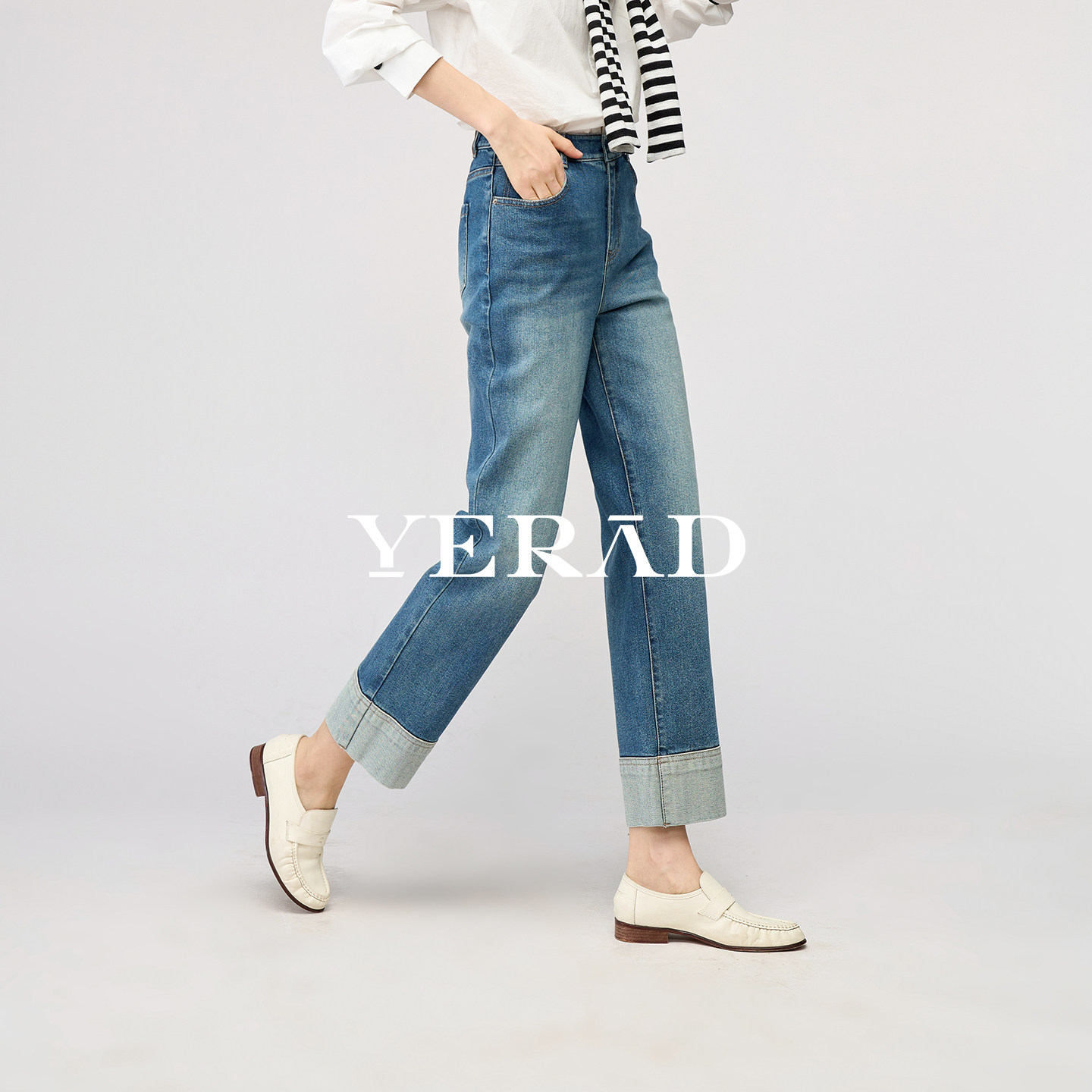 【蛋卷裤】娅丽达春款莱卡弹力牛仔裤女2026小个子翻边九分直筒裤