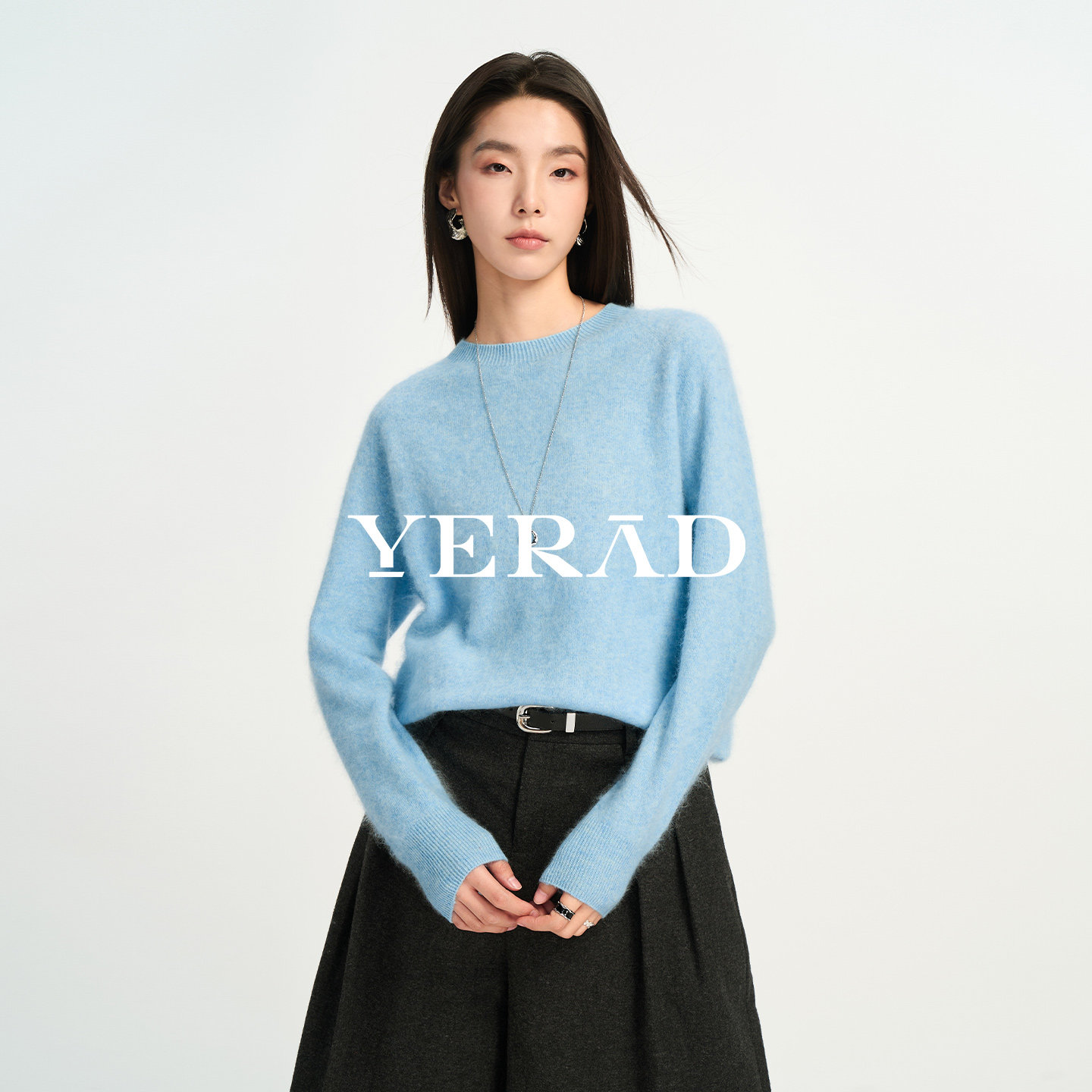 娅丽达羊毛羊绒毛衣2026女装秋冬新款圆领宽松慵懒风长袖针织衫