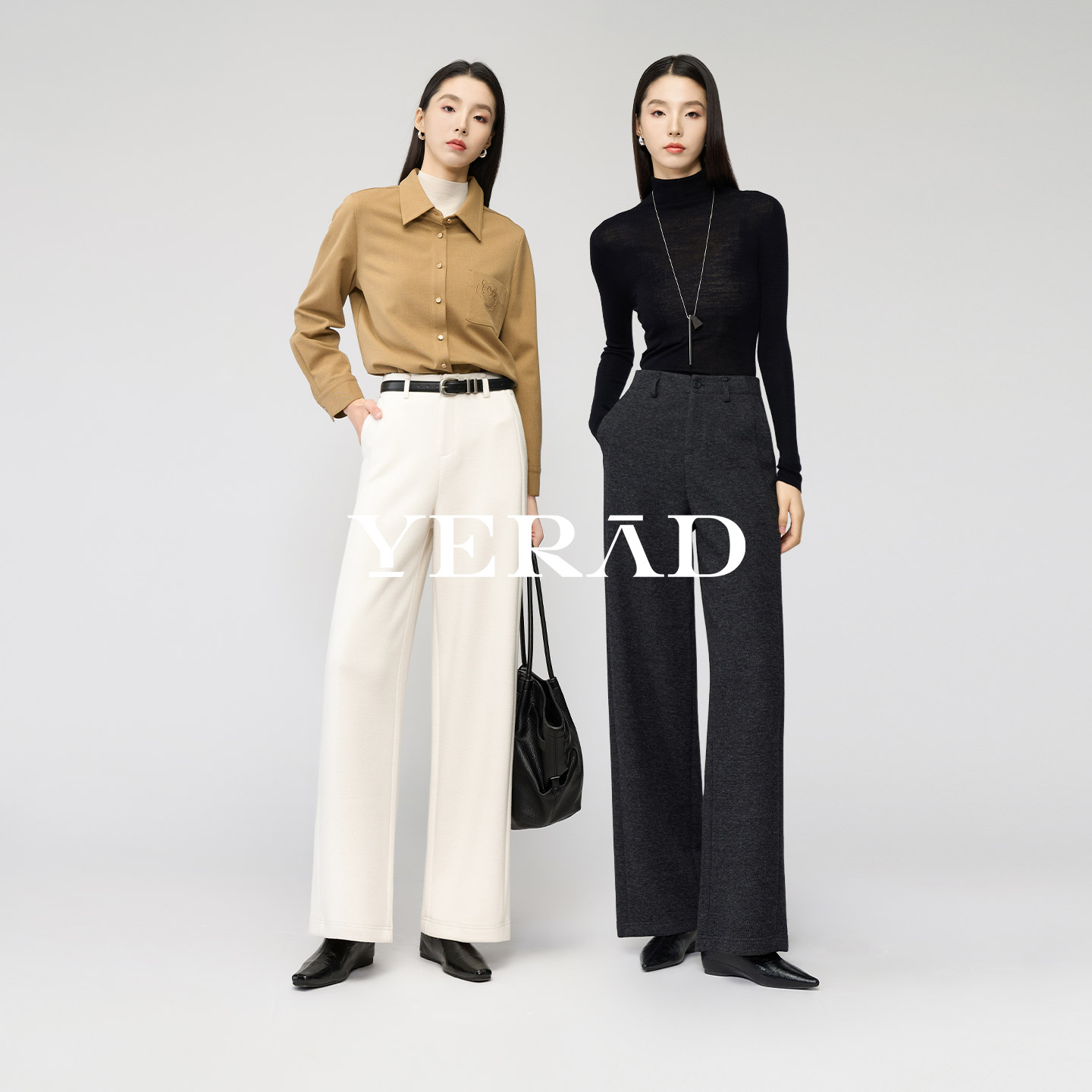 娅丽达羊毛醋酸针织阔腿裤女冬