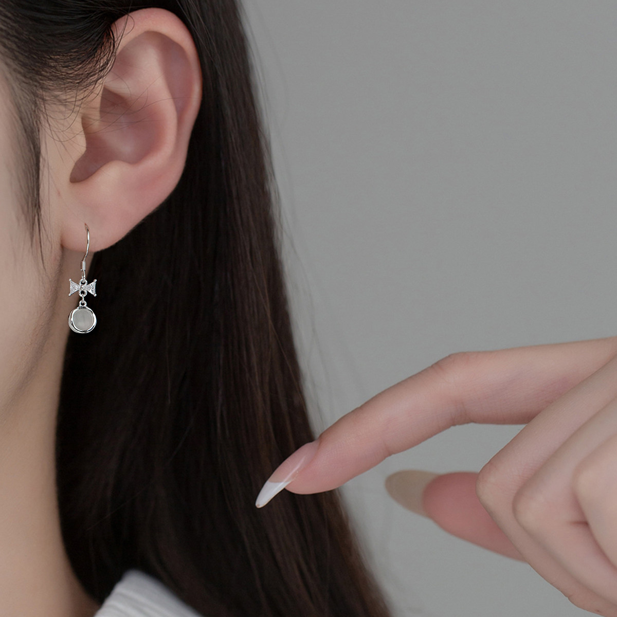 蝴蝶结猫眼石纯银无痛耳夹无耳洞女简约小巧设计感新款耳环耳饰