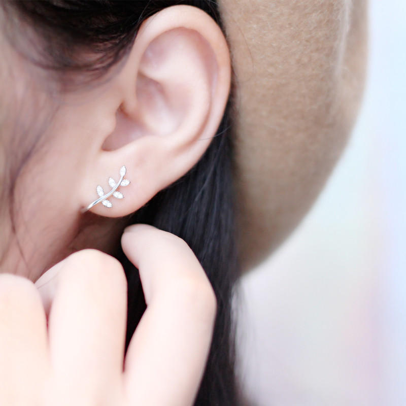 925纯银ins简约小清新叶子树叶耳夹无耳洞女森系超仙精灵气质耳饰