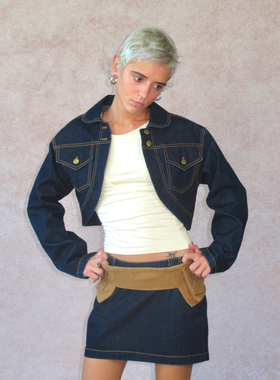 AXIS OF 新品 复古原创廓形牛仔外套女 秋季修身短款牛仔上衣