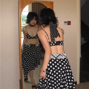 AXIS OF 弗拉明戈复古黑白波点裙女夏季不规则宽松半身裙子