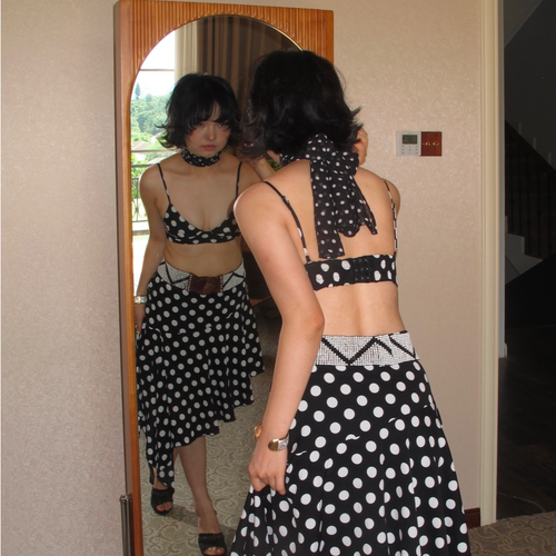 AXISOF黑白波点裙不规则半身裙