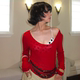 AXIS 上衣高级 设计打底衫 OF复古红色羊毛两面穿低领T恤女秋季 薄款