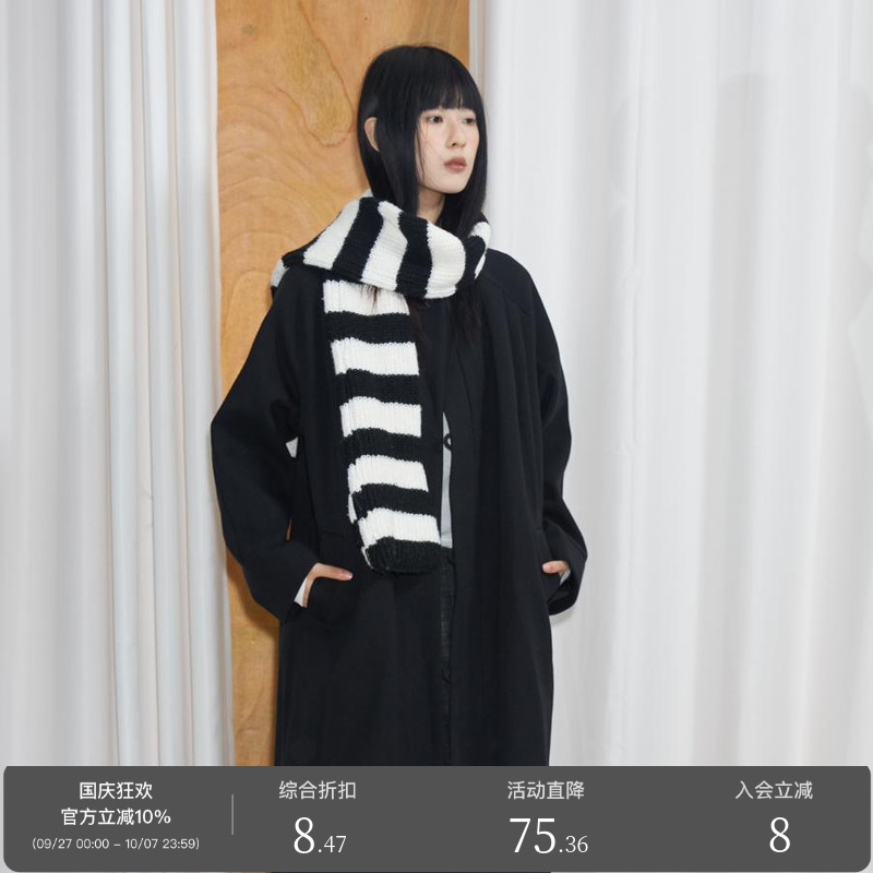 AXISOF长款黑色毛呢大衣外套
