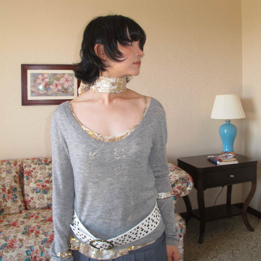 AXISOF灰色羊毛两面穿低领T恤