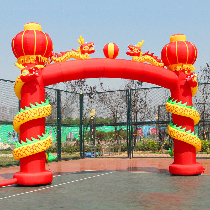 加厚盘龙金色立柱灯光充气拱门开业庆典双龙凤气模拱门婚庆彩虹门