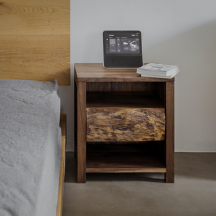 禅意侘寂风原创设计实木储物 现代中式 野木1978 结疤狩树皮床头柜